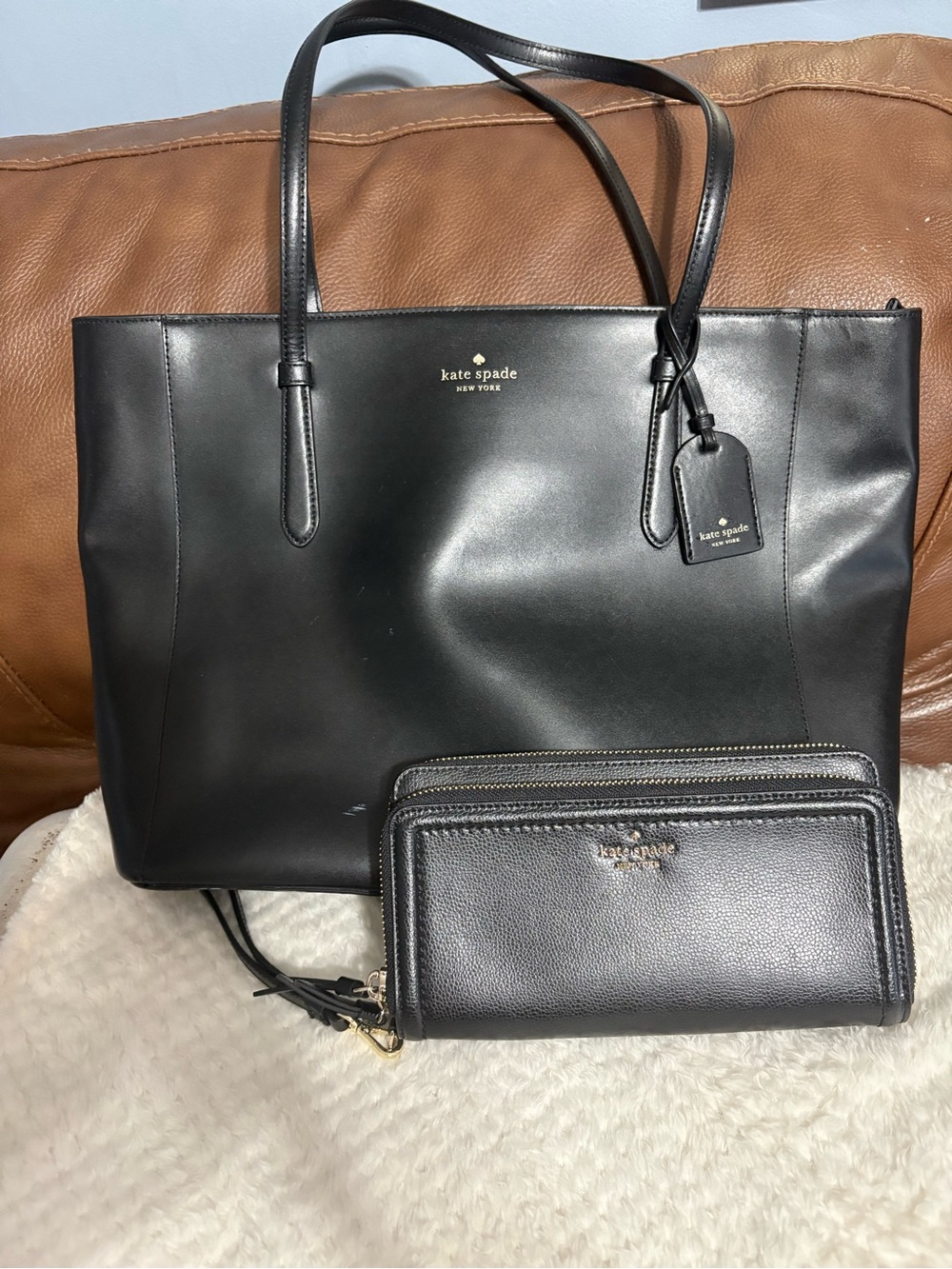 kate spade Black Leather Tote with Matching Wallet